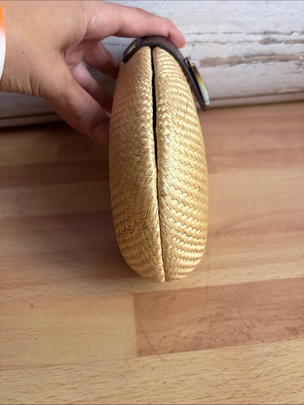 Adrienne Vittadini Vintage Woven Clutch with Brown Leather Accent and Gem Detail - Picture 5 of 6